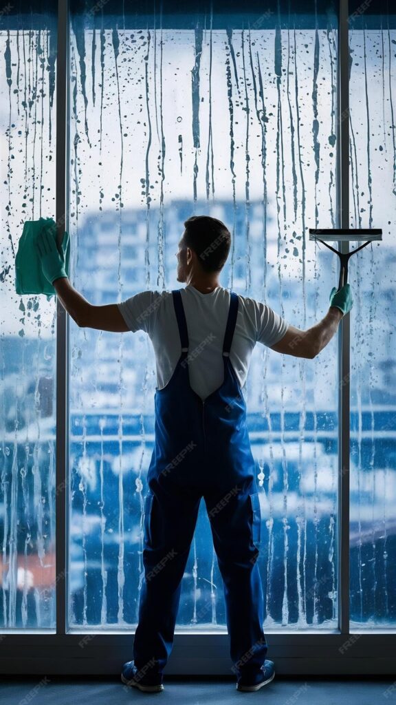 تلميع الواجهات الزجاجية للمحلات
