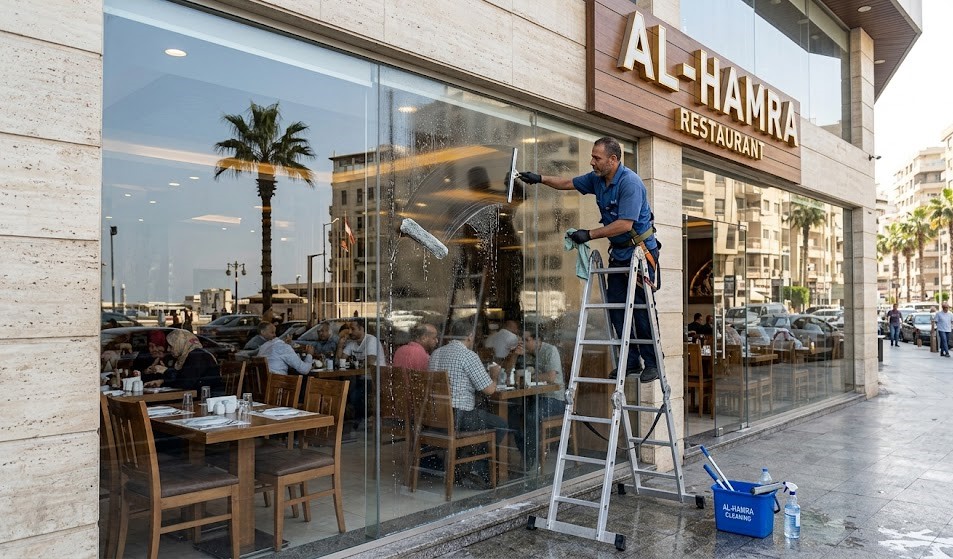 تنظيف الستائر الزجاجية للمطاعم