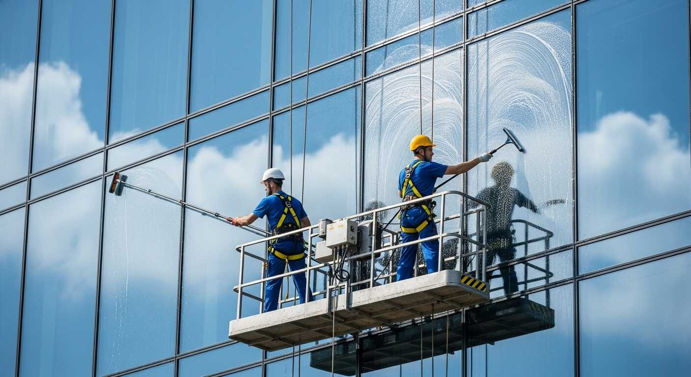 غسيل النوافذ الزجاجية في الأدوار العليا